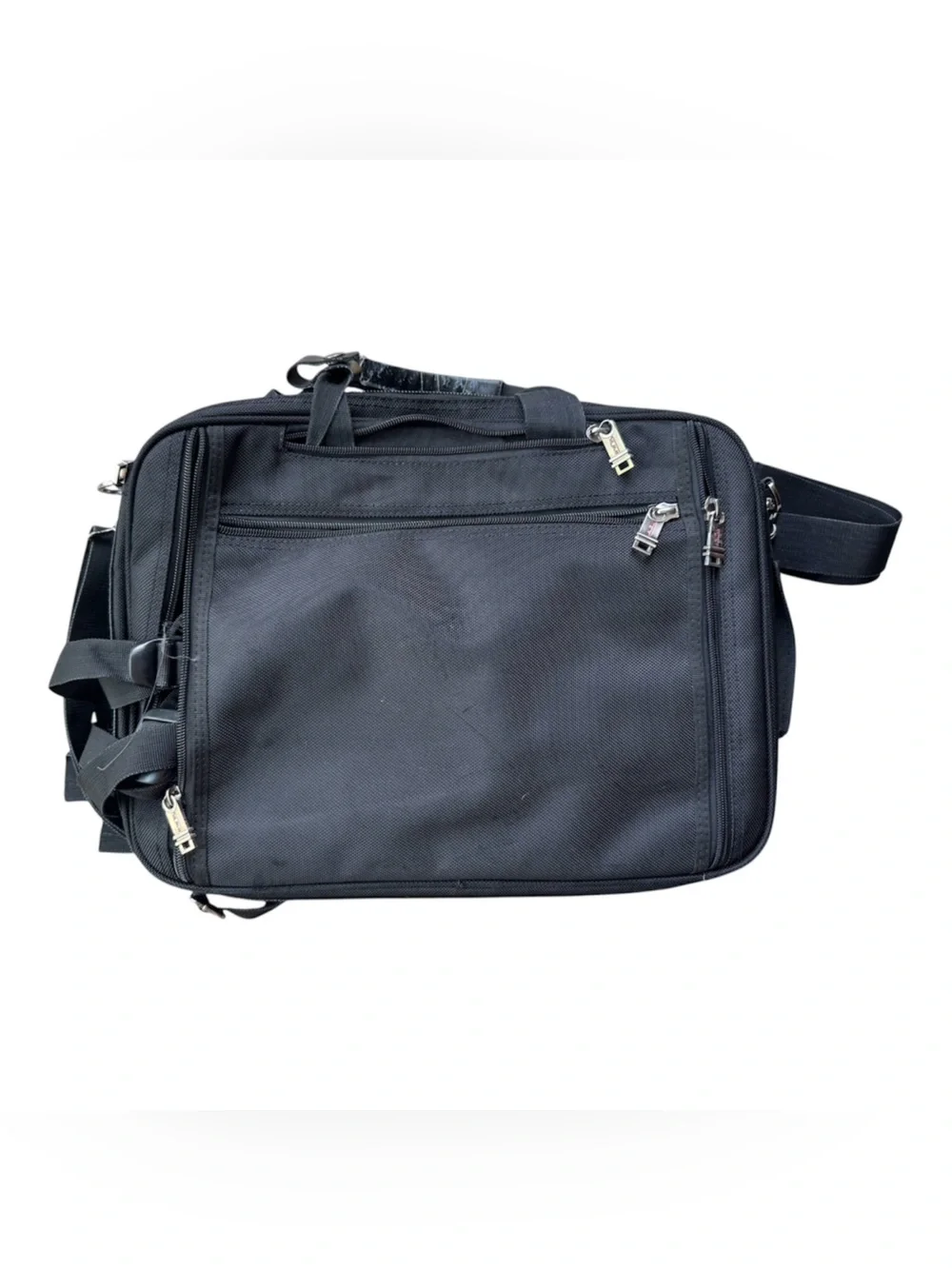 Black Laptop Messenger Bag with Dual Front Pockets lots of zippered compartments